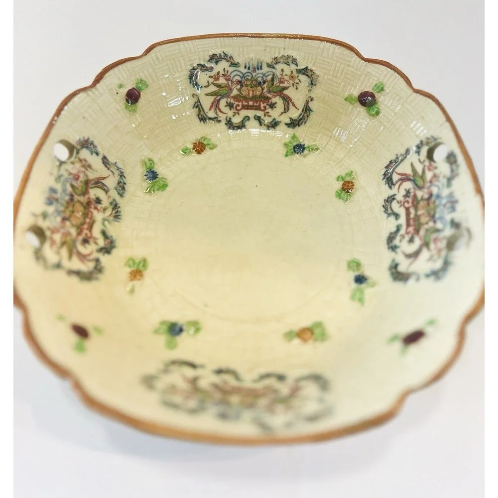 Antique Hotta Yu Shoten Japan Basket Weave Bowl Hand Painted Moriage Dish